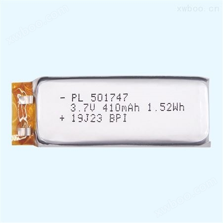 扁长锂电池501747-410mAh高倍率聚合物,应用于电子蒸气产品,定位器,录音笔,剃须刀